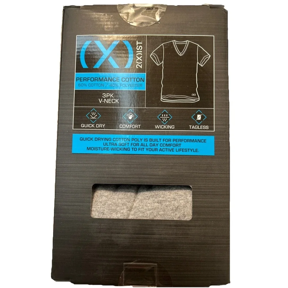 T-SHIRTS 2(X)IST MEN 3 GRAY/BLUE V-NECK UNDERWEAR XL 46-48 QUICK DRY MSRP‎ $42